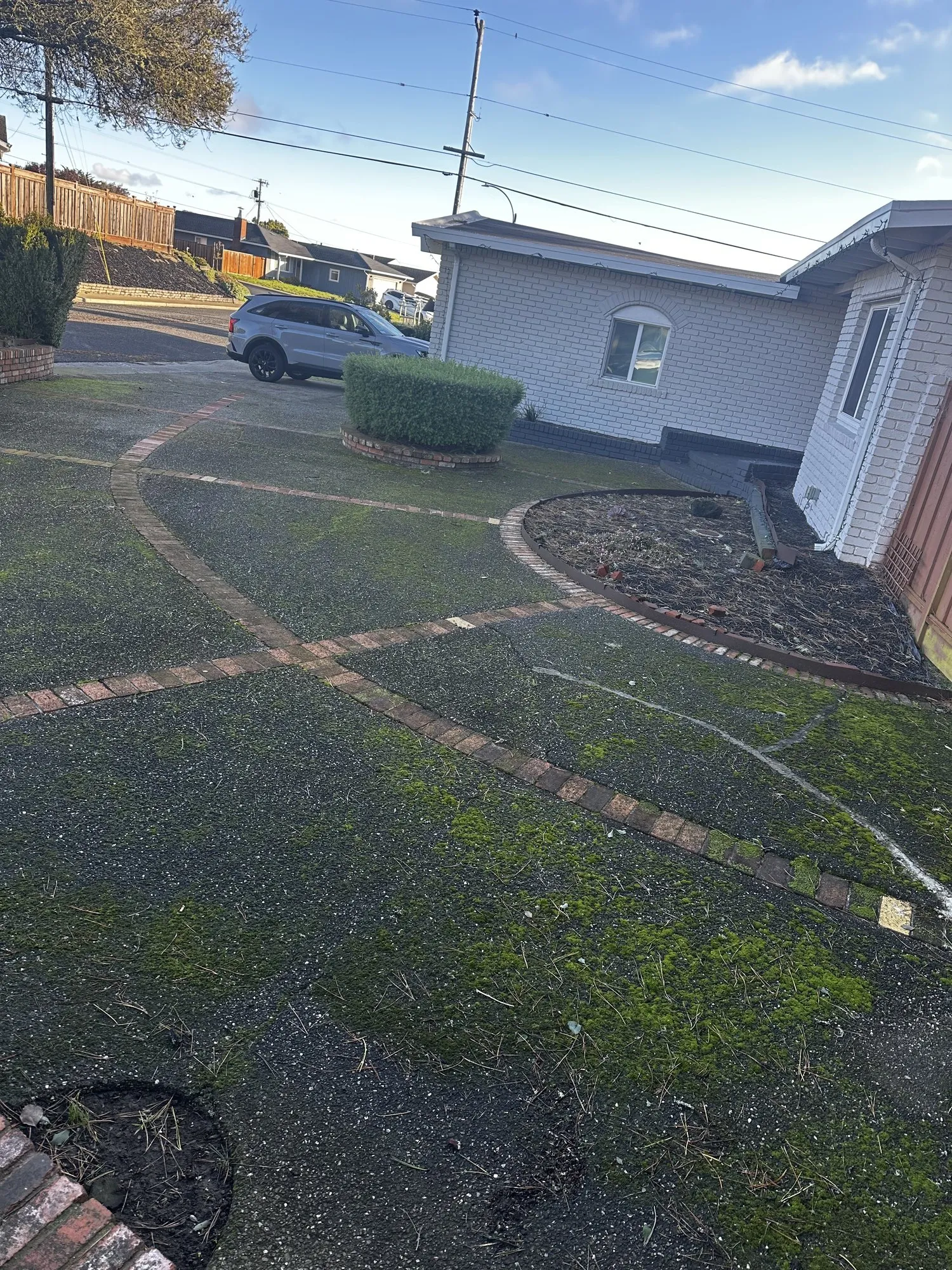 The same driveway, toward the street — before